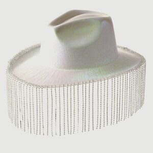 Windsor Women's White Western Rhinestone Tassel Cowboy Cloth Hat Size OS